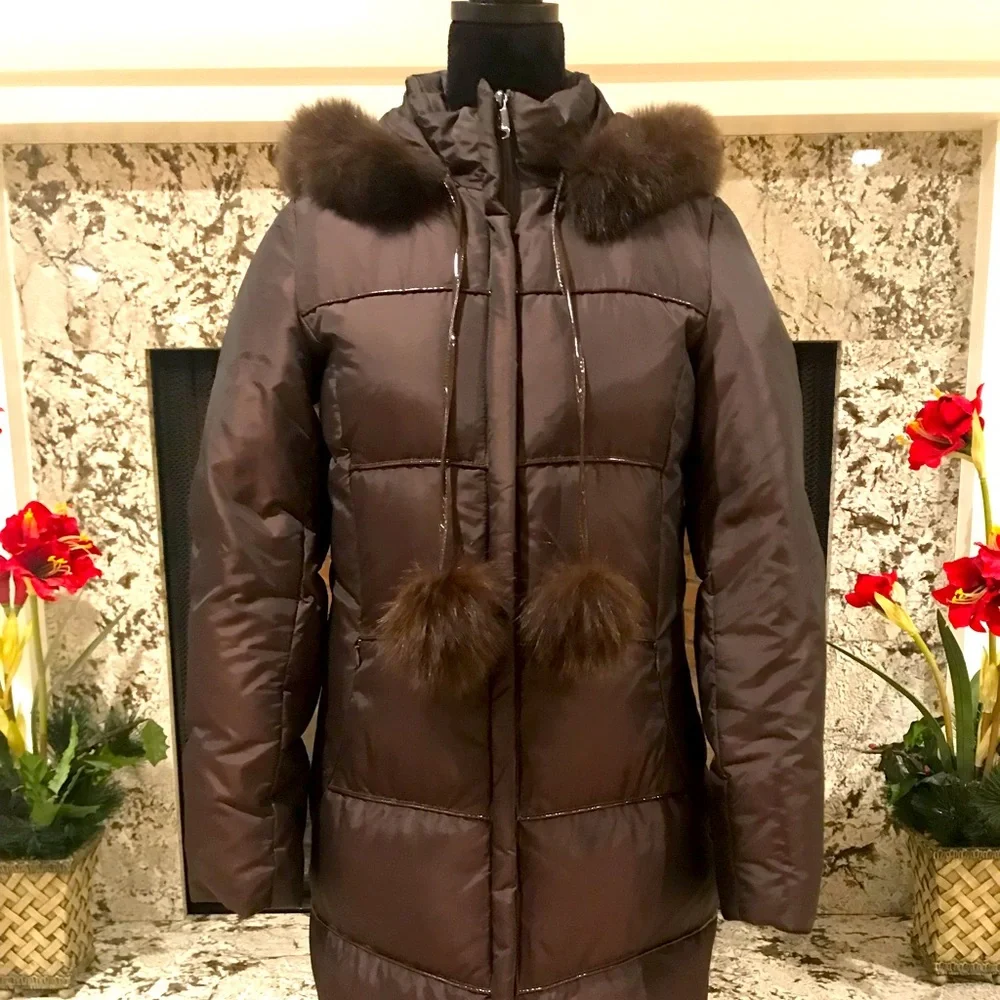 ❤️ VIA SPIGA PUFFER COAT Beautiful Deep Brown **Reasonable Offers Welcome - Picture 2 of 9